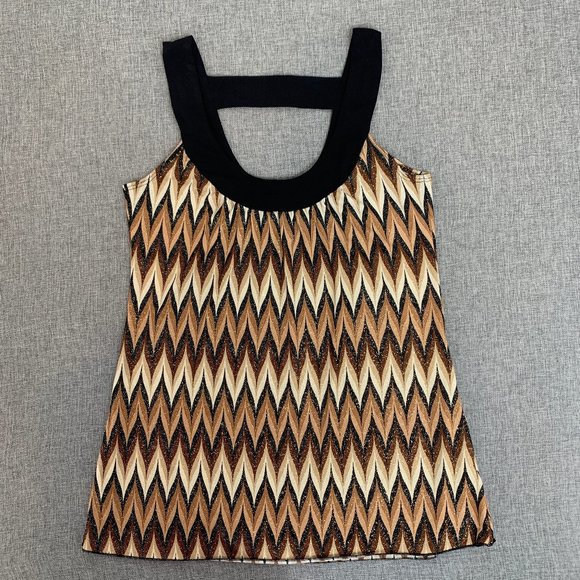 Vintage B-Wear Byer California Glitter Blouse‎ Small Chevron Pattern Brown Tan - Picture 1 of 14